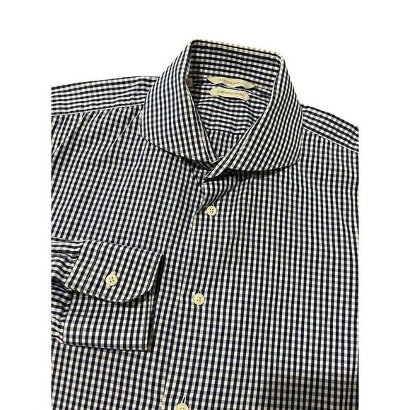 SUITSUPPLY Dress Shirt Blue Gingham Plaid Egyptian Cotton Size 15‎ 1/2 L - 39/7 - Picture 5 of 10